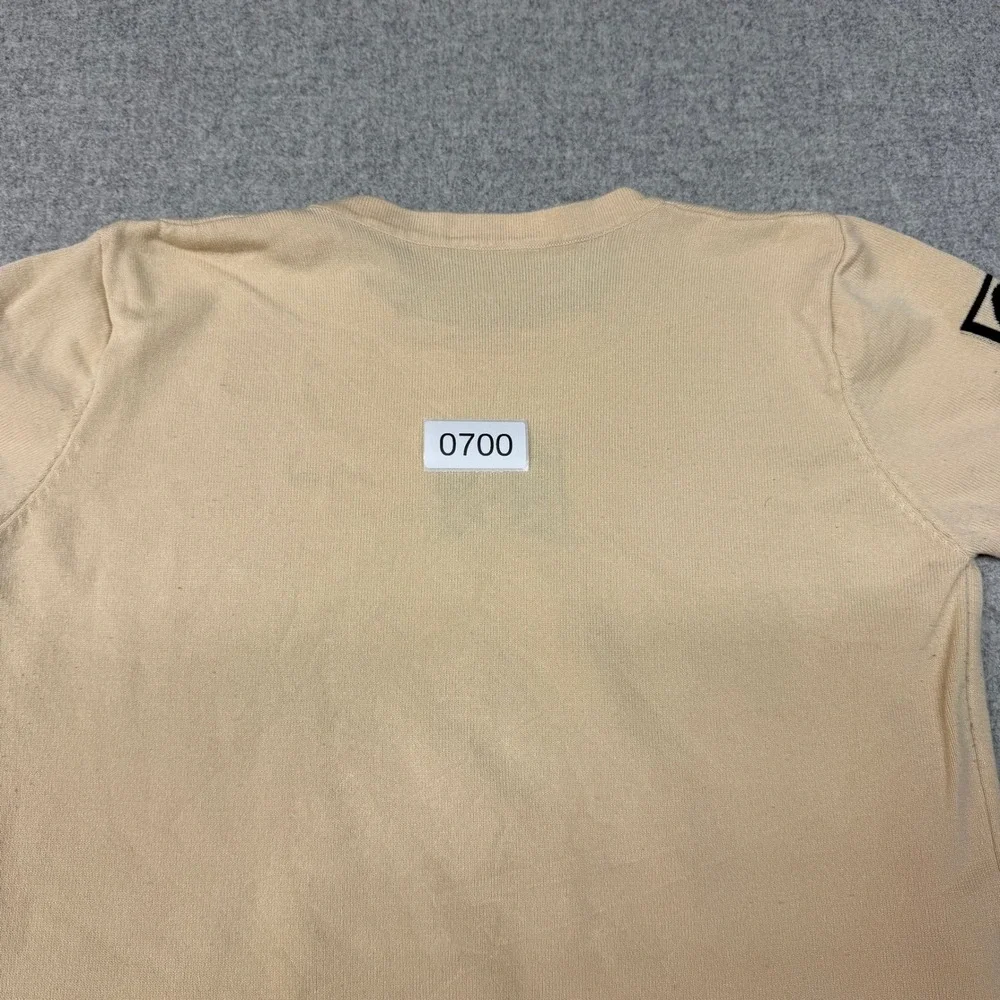 Chanel | Knit Top | M | Beige | Embroidered CC Logo Short Sleeve Crew Neck Shirt